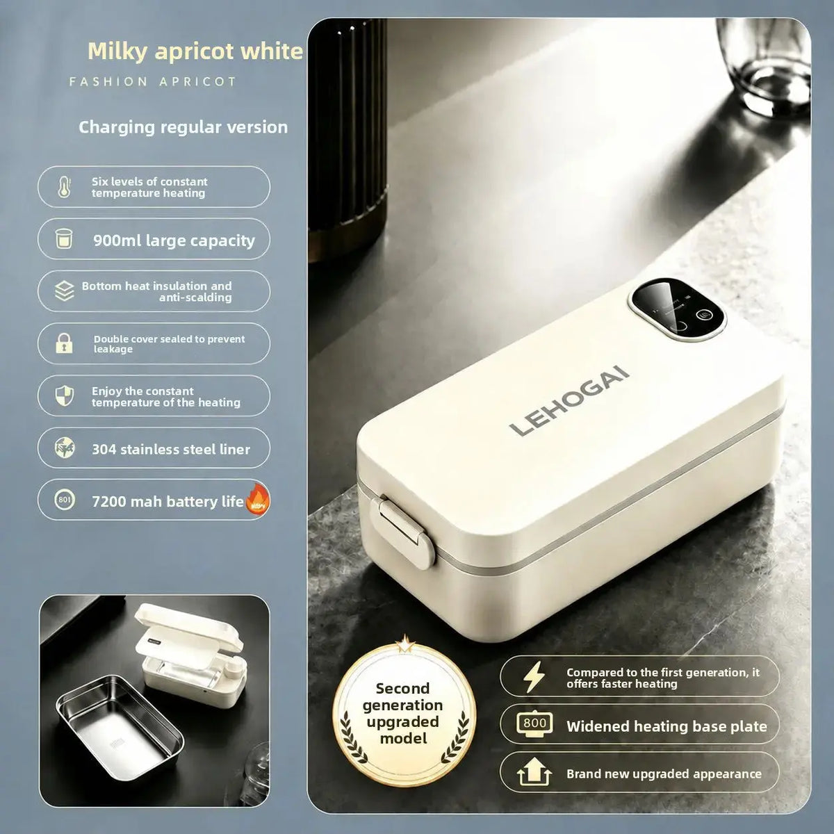 New Model of Water-Free Heating Lunch Box, USB Charging Portable Insulated Lunch Box, 304 Stainless Steel Electric Heating Lunch Box My Store