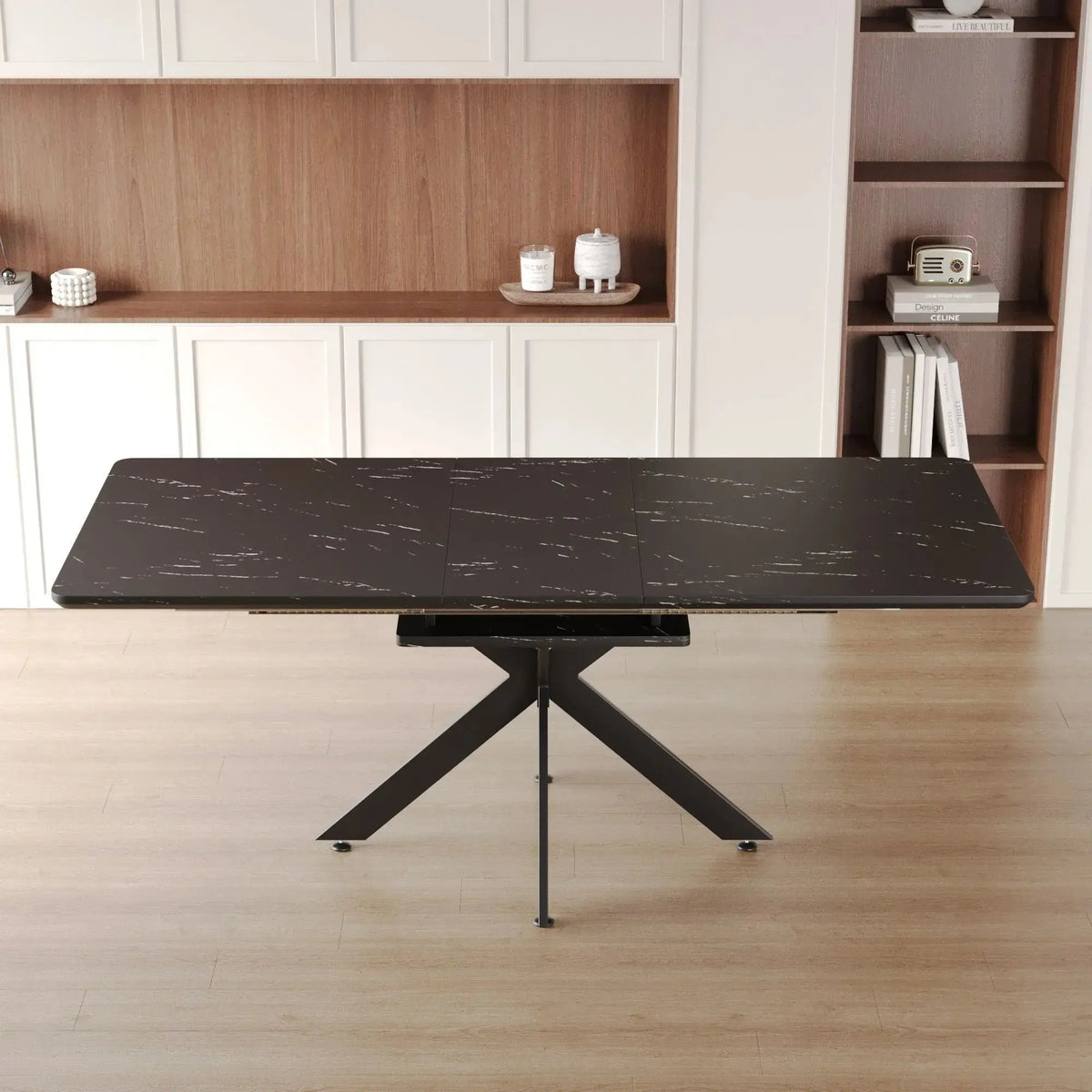 62.4" extendable 78.15" dining Table Set for 6-8 Person for Dining Room,C-shaped Tube Soft padded armless dining chair and Very large Dining Room Table Kitchen Table Chair Set with metal Legs Doba