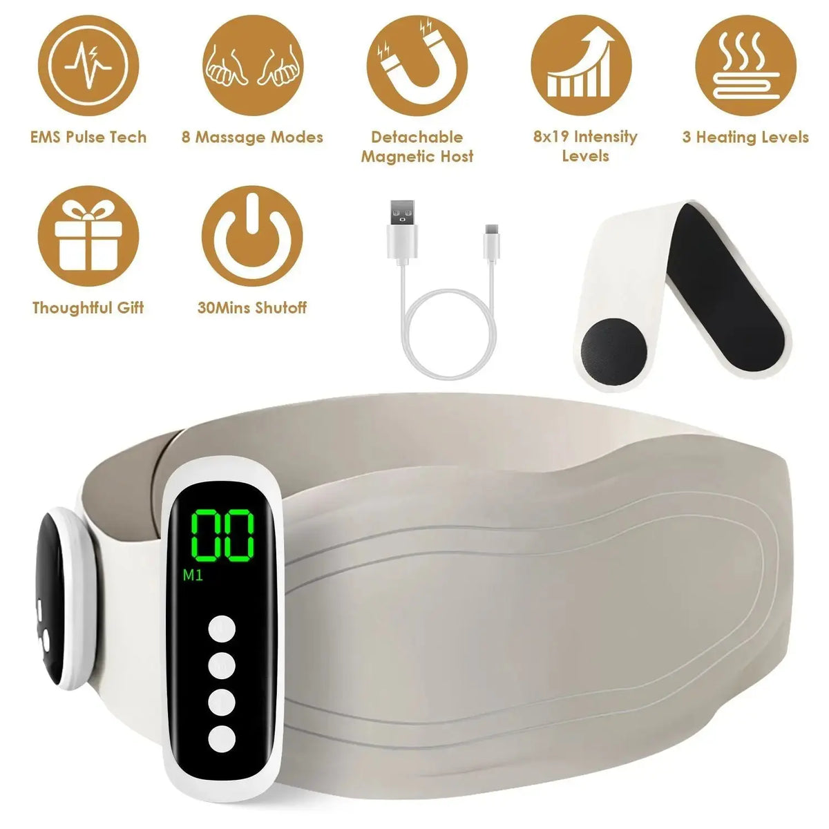 EMS Lower Back Massager Heating Pad Cordless Heating Pad for Back Belly Waist with Remote Magnetic Host 8 Modes 19 Intensity Levels 3 Heating Levels Doba