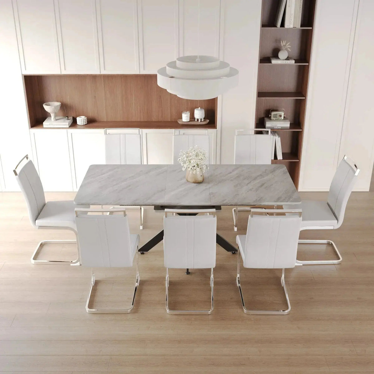 62.4" extendable 78.15" dining Table Set for 6-8 Person for Dining Room,C-shaped Tube Soft padded armless dining chair and Very large Dining Room Table Kitchen Table Chair Set with metal Legs Doba