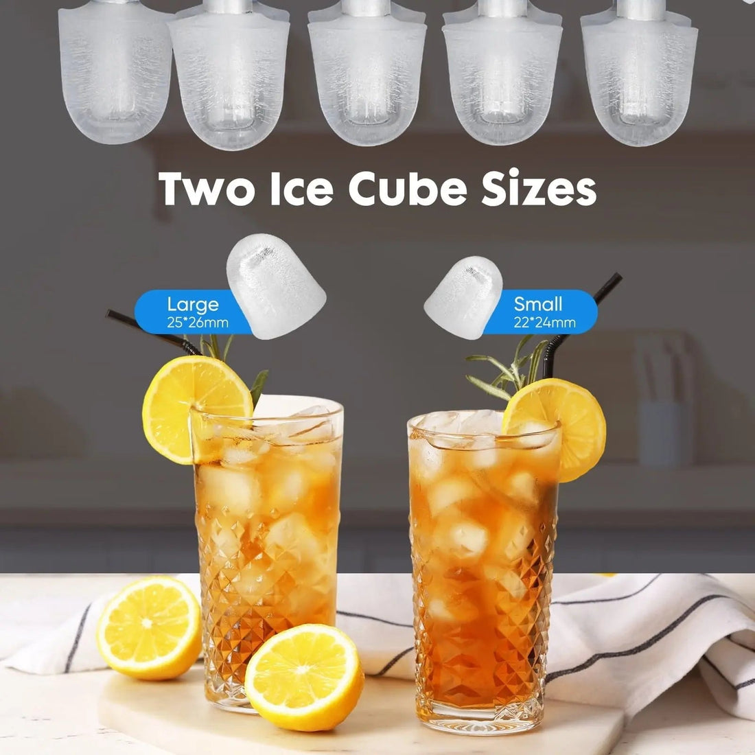 Countertop Ice Maker, Self-Cleaning Portable Ice Maker Machine with Handle and Ice Scoop 9Pcs/6Min 26.5Lbs/24H Black Doba