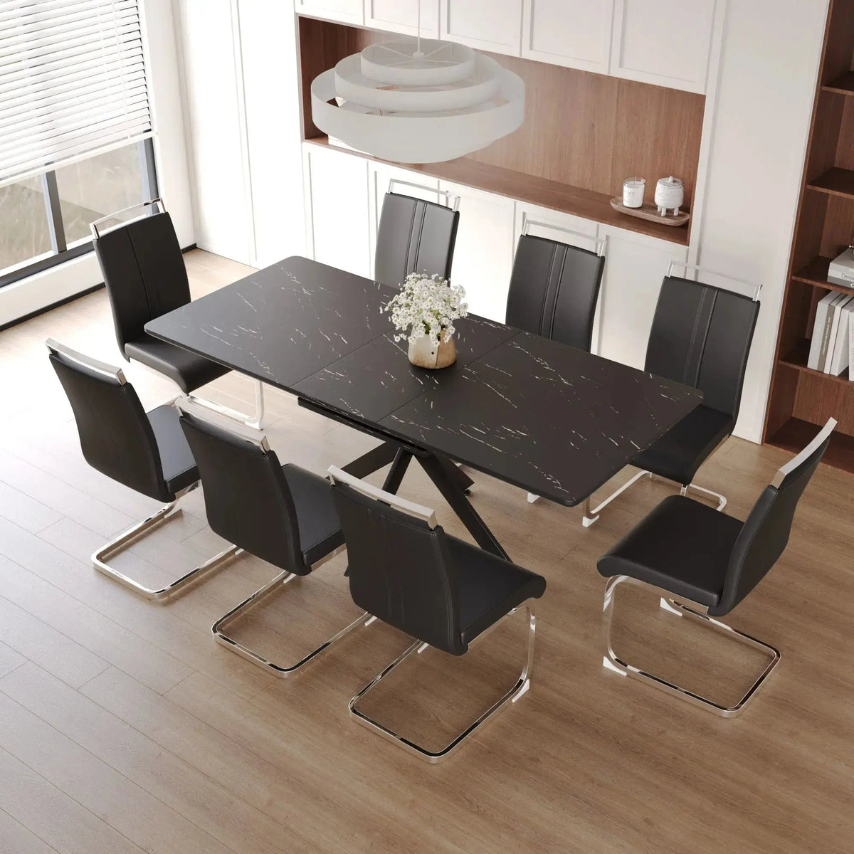 62.4" extendable 78.15" dining Table Set for 6-8 Person for Dining Room,C-shaped Tube Soft padded armless dining chair and Very large Dining Room Table Kitchen Table Chair Set with metal Legs Doba