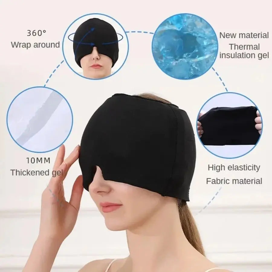 Migraine Relief Hat Gel Hot Cold Therapy Ice cap 360° Pain Mask Gel Release Pressure Head Massager Relax Pain Pack Eye Masks with Free Gift Doba