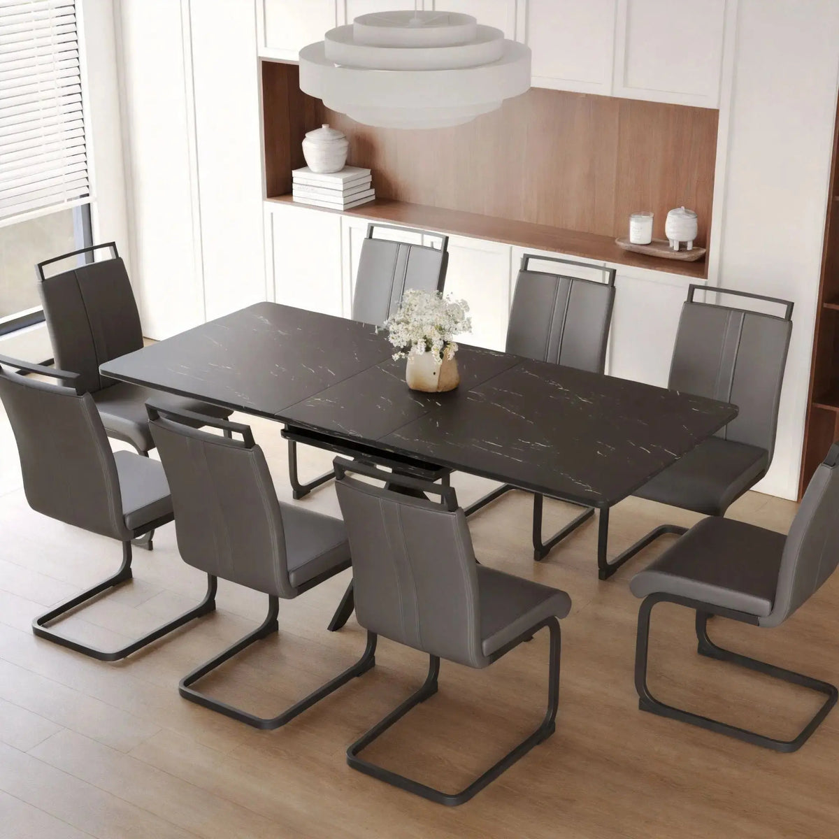 62.4" extendable 78.15" dining Table Set for 6-8 Person for Dining Room,C-shaped Tube Soft padded armless dining chair and Very large Dining Room Table Kitchen Table Chair Set with metal Legs Doba