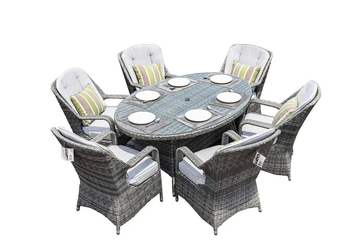 Direct Wicker Patio Wicker 7 Piece Oval Dining Set-Gray Doba