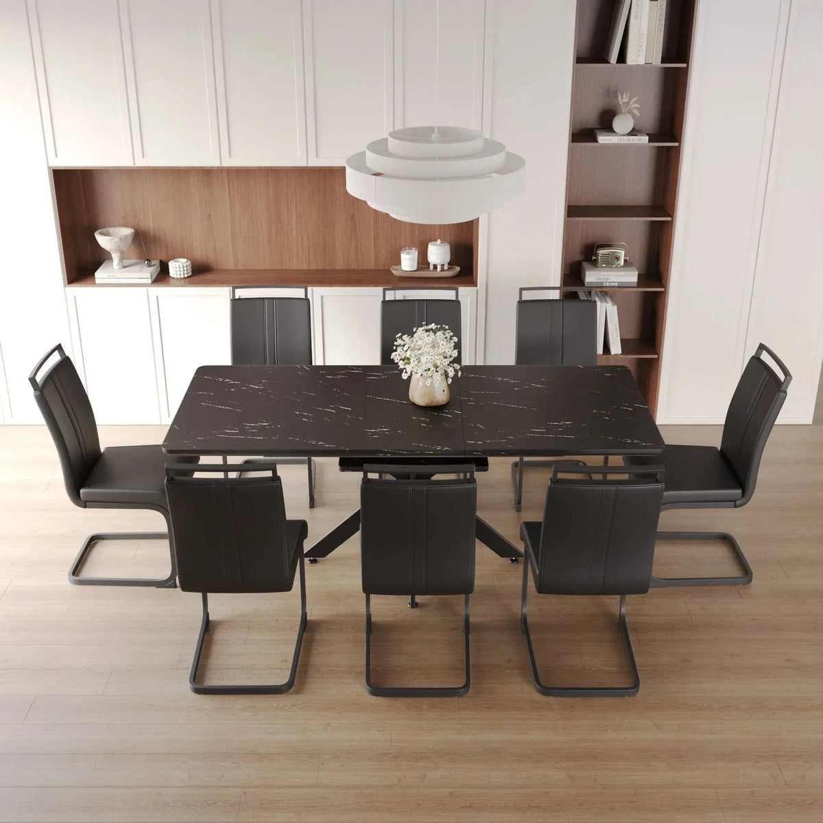 62.4" extendable 78.15" dining Table Set for 6-8 Person for Dining Room,C-shaped Tube Soft padded armless dining chair and Very large Dining Room Table Kitchen Table Chair Set with metal Legs Doba