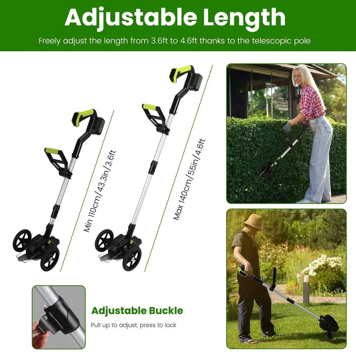 21V Electric Weed Edger Cordless String Trimmer Grass Mower Eater Bush Cutter with 16800RPM 2x 3000mAh Batteries 3.6-4.6FT Length 90° Rotatable Angle Saw Blade Steel Blade String Blade GPCT5290 Doba