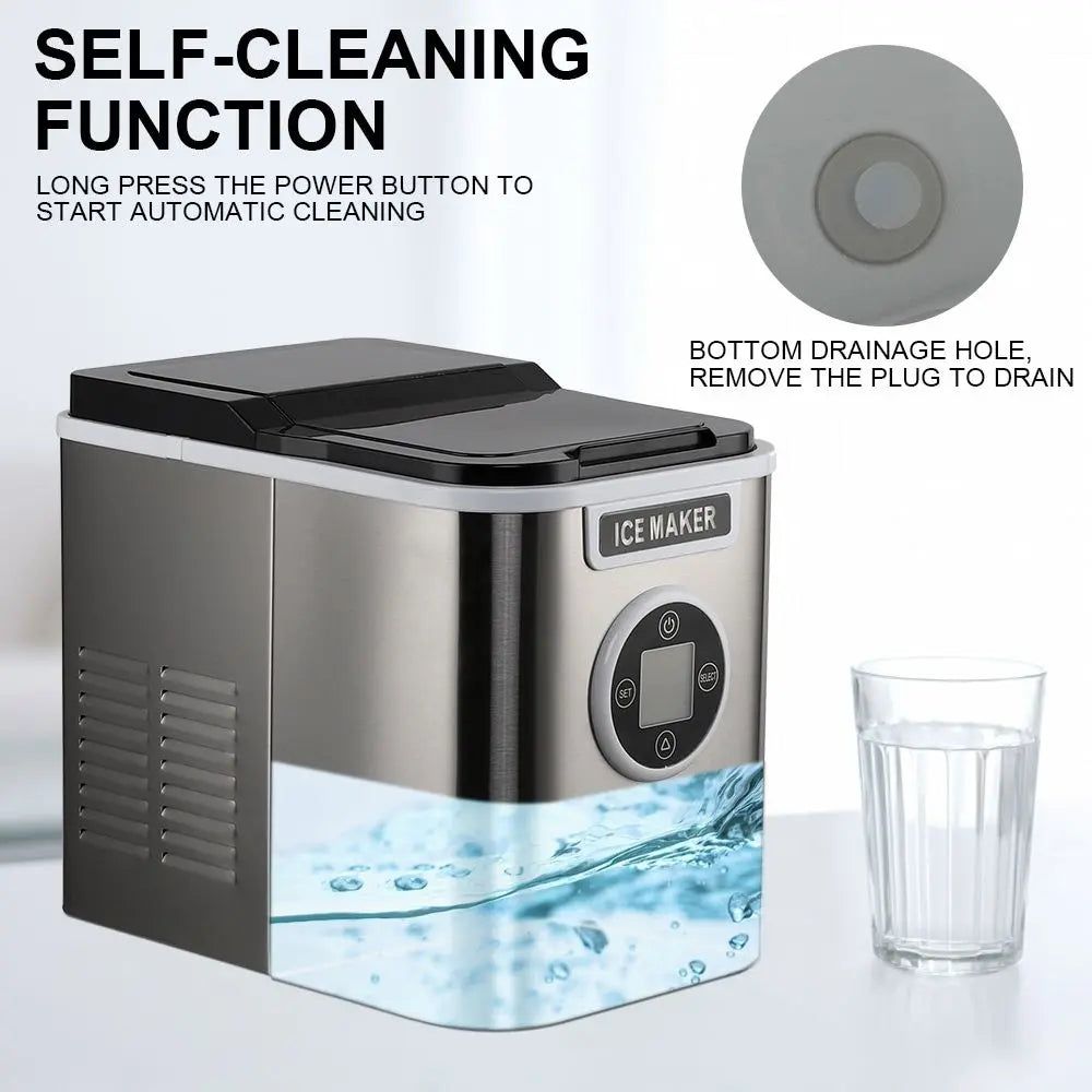 Countertop Ice Maker with 9 Bullet Ice in 7 Mins, Portable Ice Machine with Ice Scoop and Basket , 26.5lbs/24H, Self-Cleaning,Stainless,for Home Office Bar Party Doba