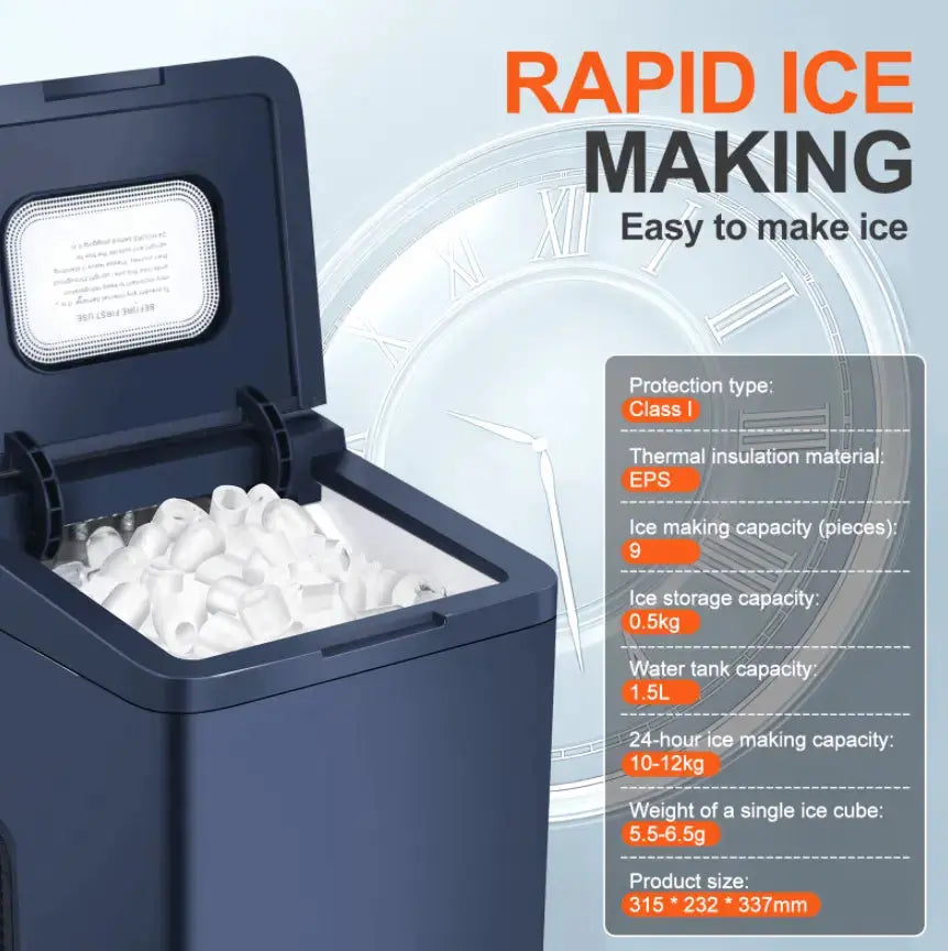 PSZ6D Automatic Ice Maker-Home & Outdoor Camping Ice Maker with Bullet Ice Technology. 12kg/day capacity, PVC material (BPA-free), touch-sensitive buttons, instant ice production, coffee ice cubes Doba