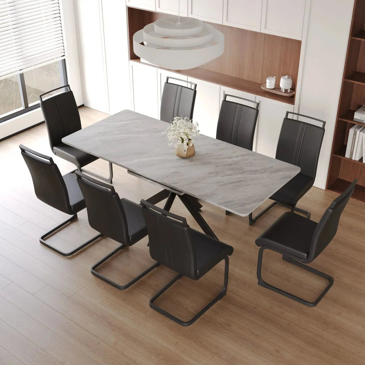 62.4" extendable 78.15" dining Table Set for 6-8 Person for Dining Room,C-shaped Tube Soft padded armless dining chair and Very large Dining Room Table Kitchen Table Chair Set with metal Legs Doba