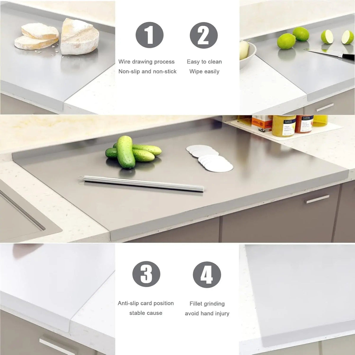 XXL 304 Stainless Steel Cutting Board  Anti-Slip & Mildew-Proof! No More Moldy Wooden Boards | Heavy-Duty & Food-Safe, Easy to Clean – Chop Meat, Knead Dough, Bake Prep All-in-One | Must-Have for Home Doba
