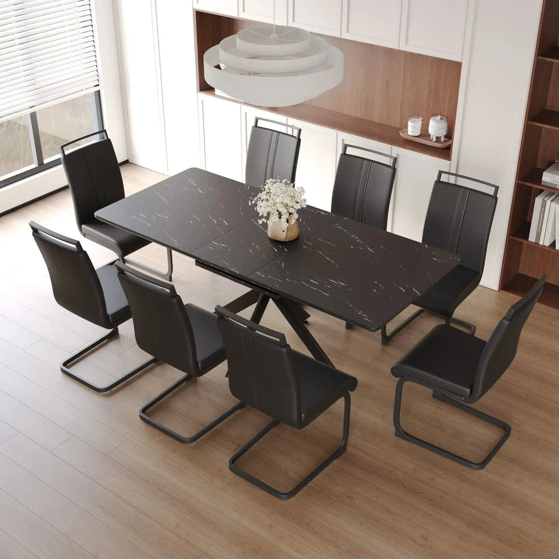 62.4" extendable 78.15" dining Table Set for 6-8 Person for Dining Room,C-shaped Tube Soft padded armless dining chair and Very large Dining Room Table Kitchen Table Chair Set with metal Legs Doba