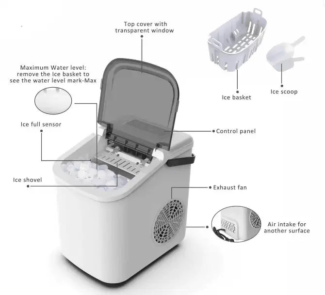 PSZ6Y10 Home Ice Maker-Outdoor Camping Ice Production 12kg/day bullet ice maker-PVC BPA-free, quick ice production. Coffee ice cubes, car fridge compatible. Alcohol ice maker with a Doba