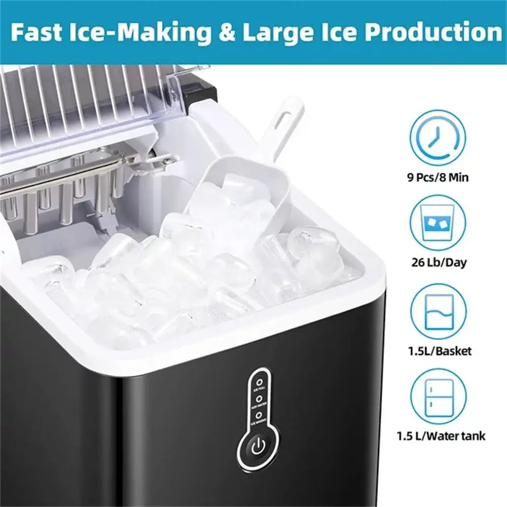 Countertop Ice Maker Machine;  Portable Compact Ice Cube Maker with Ice Scoop & Basket;  26Lbs/24H Ice Machine for Home/Kitchen/Office/Bar;  Black;  Green;  Silver Doba