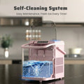 Countertop Ice Maker, Self-Cleaning Portable Ice Maker Machine with Handle and Ice Scoop 9Pcs/6Min 26.5Lbs/24H Pink Doba