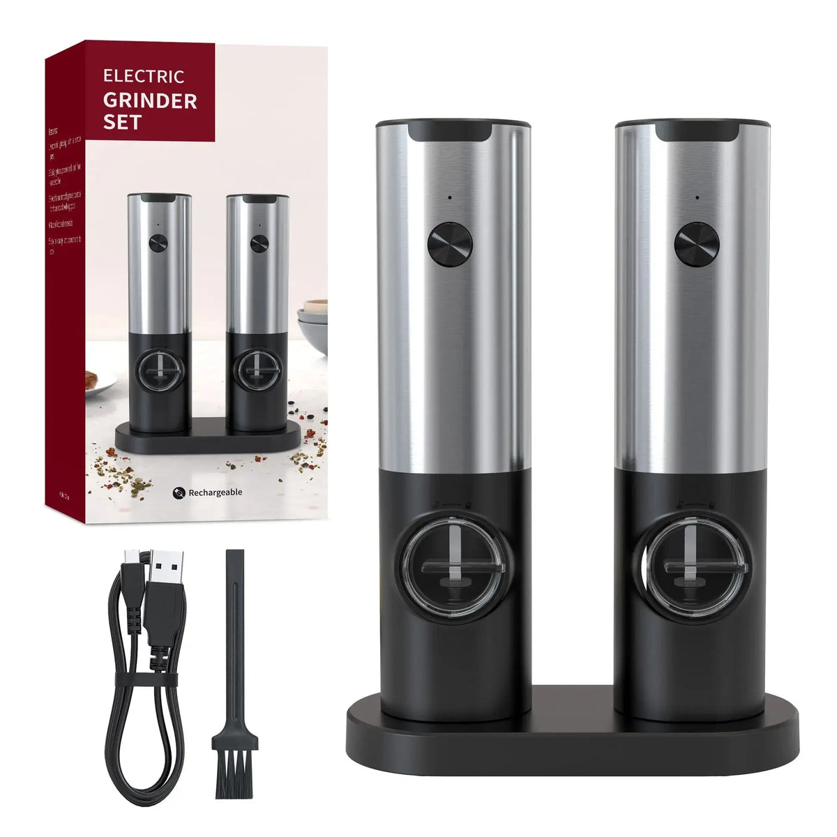 Electric Salt & Pepper Grinder Set,  USB-C Rechargeable with LED Light & Charging Dock, 5 Adjustable Coarseness Settings, One-Touch Automatic Mills for Kitchen, Dining, and Gifts Doba
