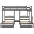 Full over Twin & Twin Bunk Bed,Triple Bunk Bed with Drawers, Gray Doba
