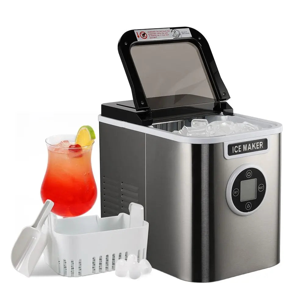 Countertop Ice Maker with 9 Bullet Ice in 7 Mins, Portable Ice Machine with Ice Scoop and Basket , 26.5lbs/24H, Self-Cleaning,Stainless,for Home Office Bar Party Doba