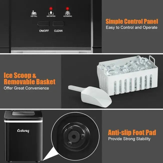 26lbs/24h Portable Countertop Ice Maker Machine with Scoop Doba