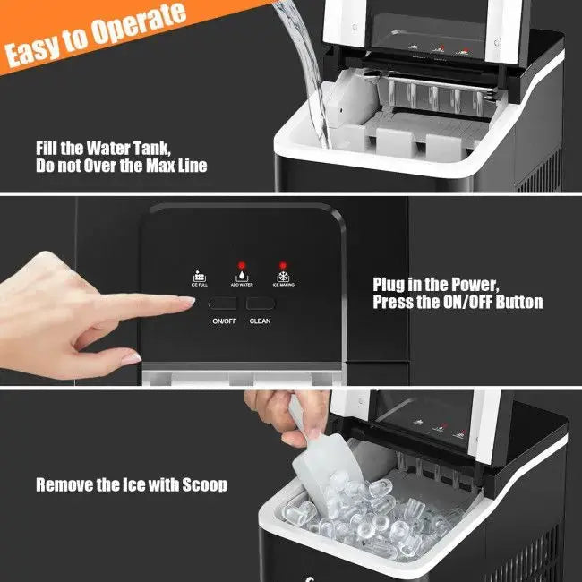 26lbs/24h Portable Countertop Ice Maker Machine with Scoop Doba