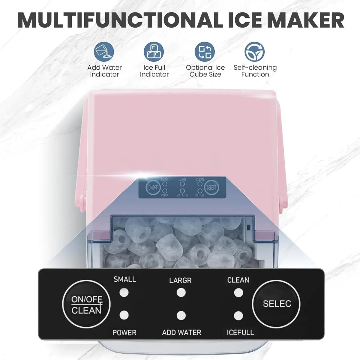 Countertop Ice Maker with Handle, 26lbs/24H Portable Ice Machine, 9 Bullet Ice Cubes Ready in 6 Mins, Self-Cleaning, Quiet Compact Ice Maker for Home, Kitchen, RV, Camping Doba