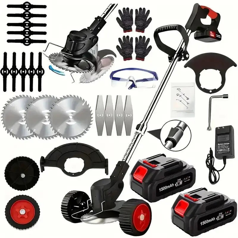 Cordless Electric Weed Wacker Portable Grass Trimmer with 3 Blade Types and 2 High Capacity Batteries Powerful Lawn Mower for Garden Yard Lawn Maintenance with Multiple Accessories Doba