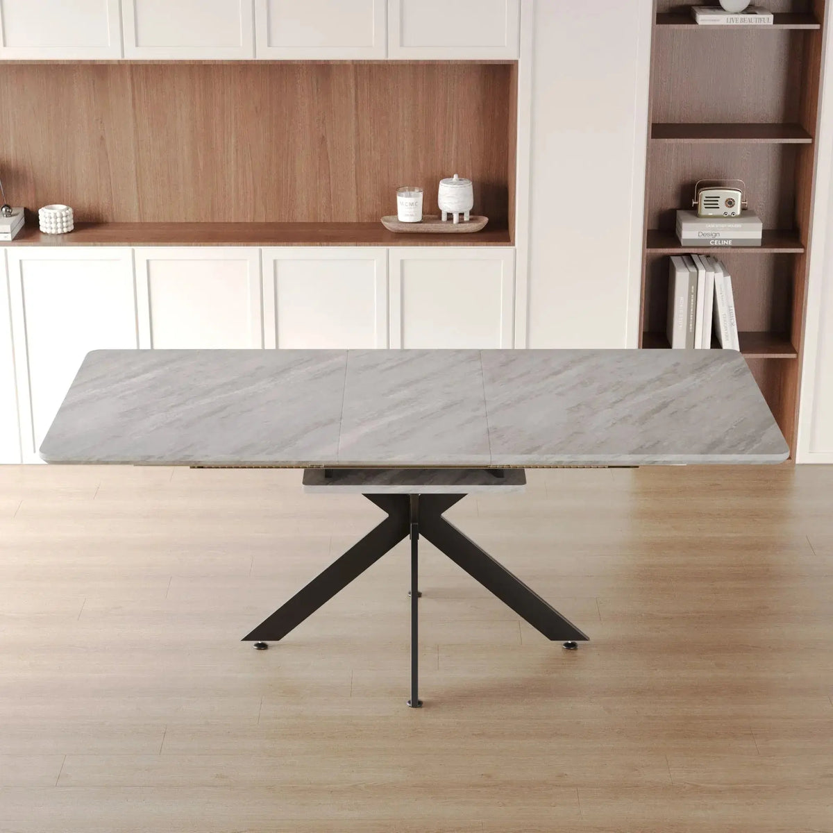 62.4" extendable 78.15" dining Table Set for 6-8 Person for Dining Room,C-shaped Tube Soft padded armless dining chair and Very large Dining Room Table Kitchen Table Chair Set with metal Legs Doba
