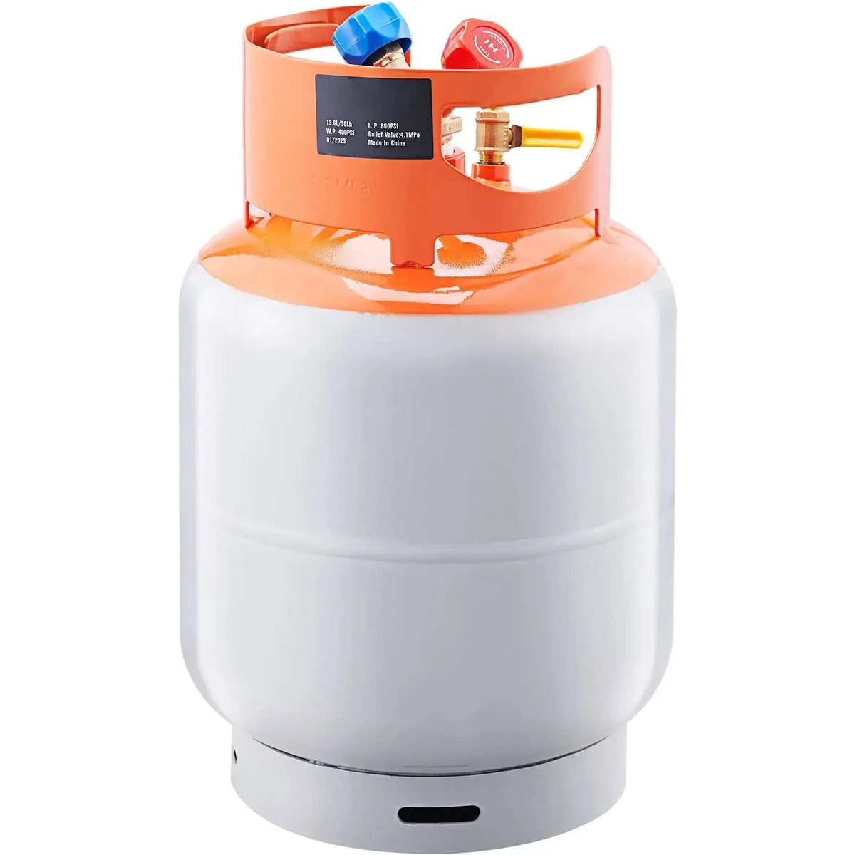 Refrigerant Recovery Tank, 30 LBS Capacity, 400 psi Portable Cylinder Tank with Y-Valve for Liquid/Vapor, High-sealing Recovery Can for R22/R134A/R410A, Orange+Gray Doba