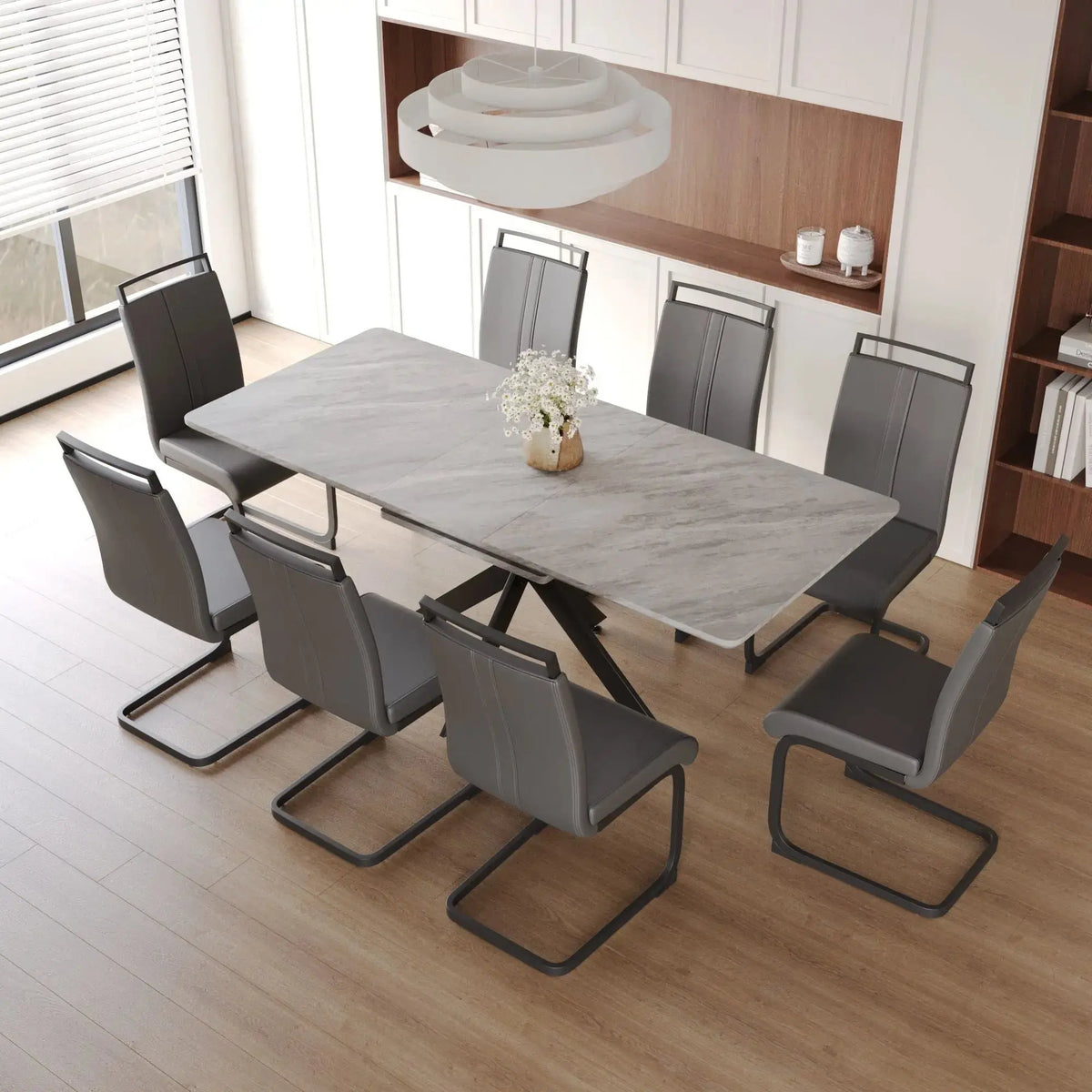 62.4" extendable 78.15" dining Table Set for 6-8 Person for Dining Room,C-shaped Tube Soft padded armless dining chair and Very large Dining Room Table Kitchen Table Chair Set with metal Legs Doba