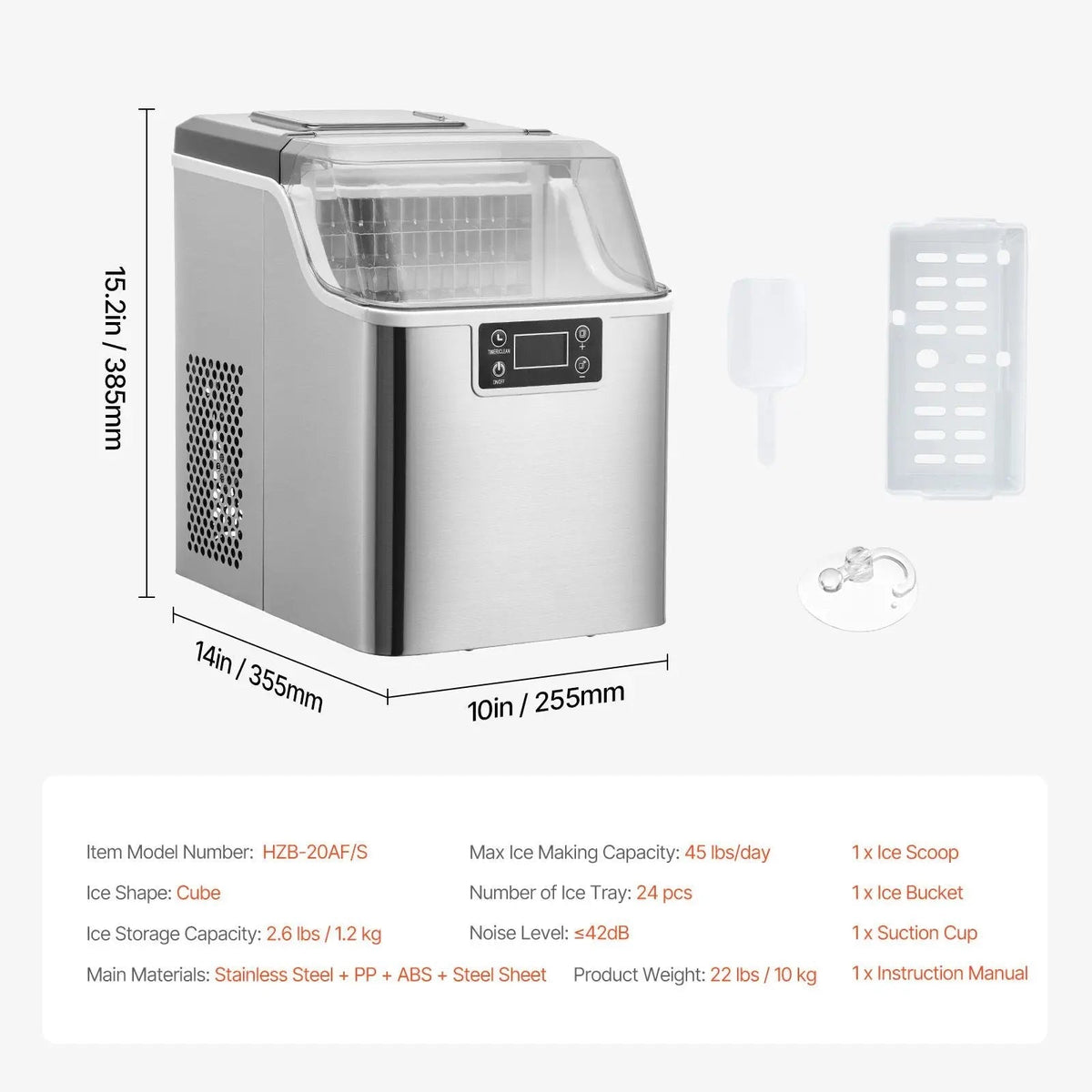 Countertop Ice Maker, 24 Cubes Ready in 15 Mins, 45lbs in 24Hrs, Self-Cleaning Portable Ice Maker with Ice Scoop and Basket, Ice Machine with 3 Sizes Ice Cube for Home Kitchen Office Party Doba