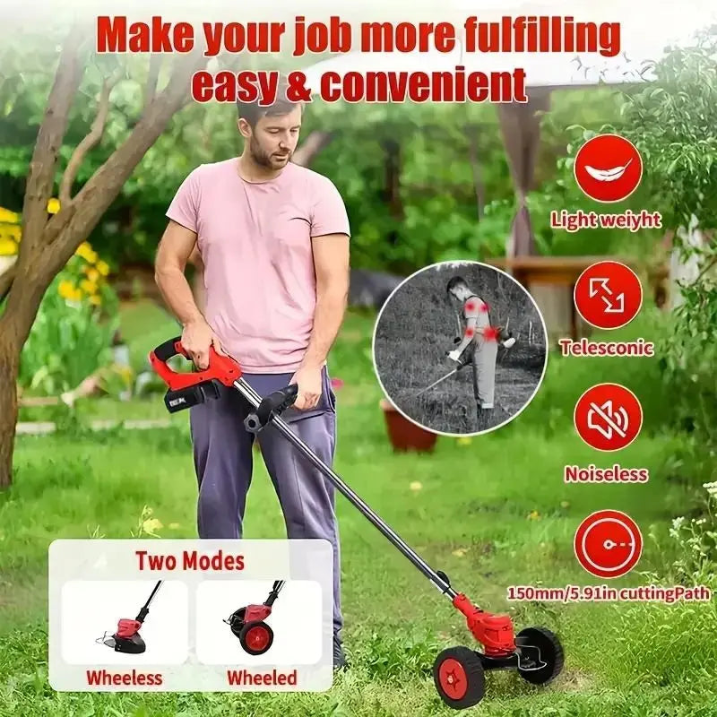 Cordless Electric Weed Wacker Portable Grass Trimmer with 3 Blade Types and 2 High Capacity Batteries Powerful Lawn Mower for Garden Yard Lawn Maintenance with Multiple Accessories Doba