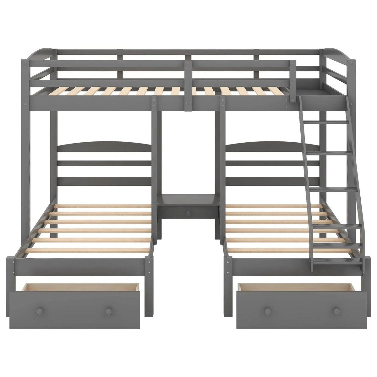 Full over Twin & Twin Bunk Bed,Triple Bunk Bed with Drawers, Gray Doba