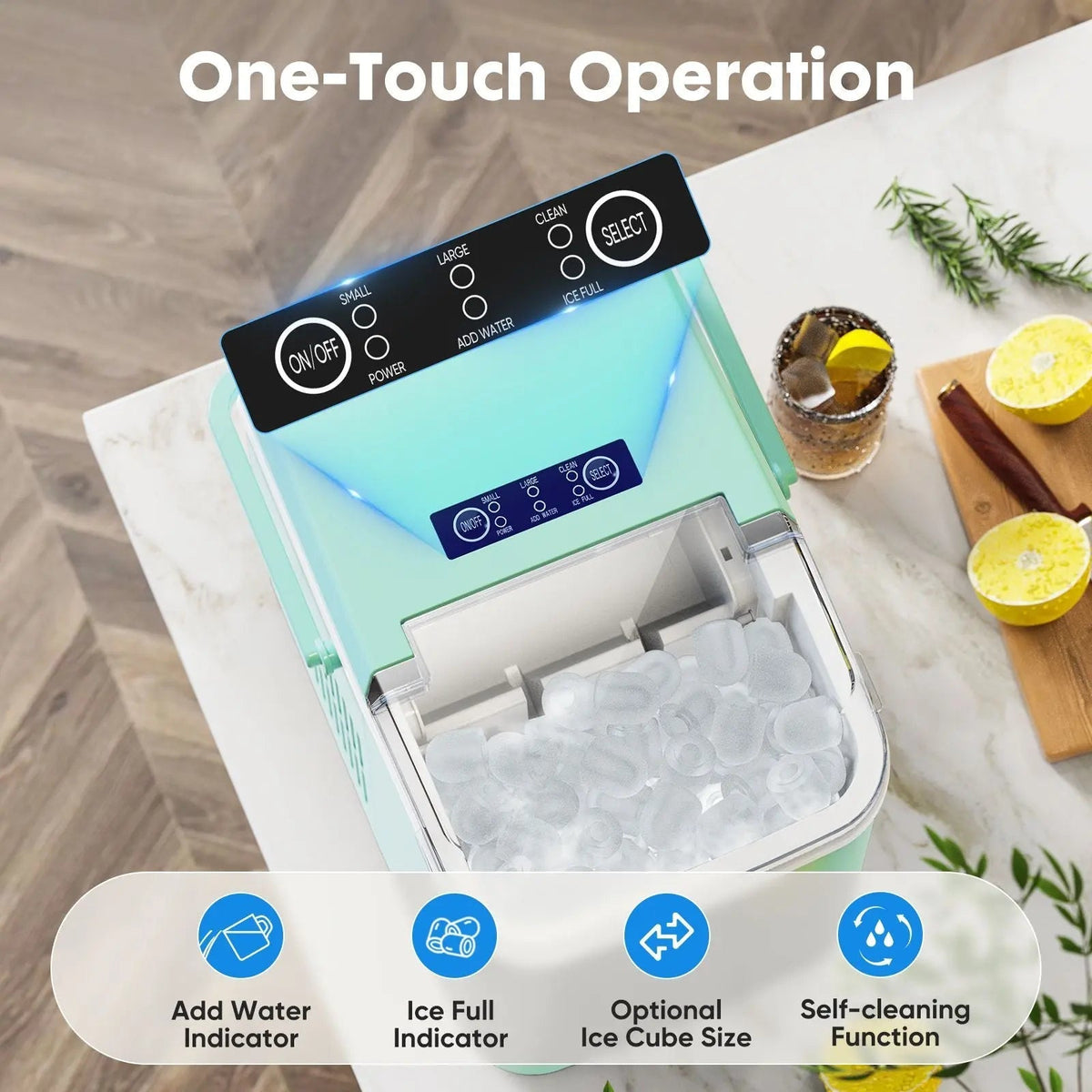 Countertop Ice Maker with Handle, 26lbs/24H Portable Ice Machine, 9 Bullet Ice Cubes Ready in 6 Mins, Self-Cleaning, Quiet Compact Ice Maker for Home, Kitchen, RV, Camping Doba