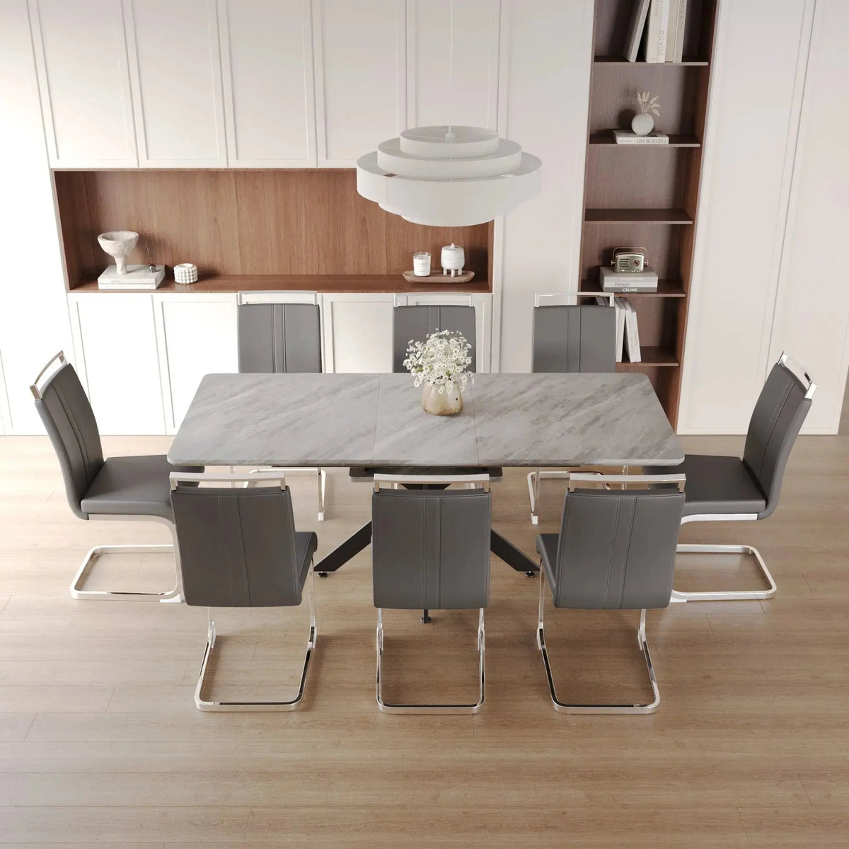 62.4" extendable 78.15" dining Table Set for 6-8 Person for Dining Room,C-shaped Tube Soft padded armless dining chair and Very large Dining Room Table Kitchen Table Chair Set with metal Legs Doba