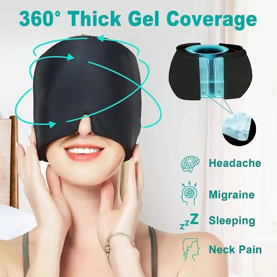 Migraine Relief Hat Gel Hot Cold Therapy Ice cap 360° Pain Mask Gel Release Pressure Head Massager Relax Pain Pack Eye Masks with Free Gift Doba