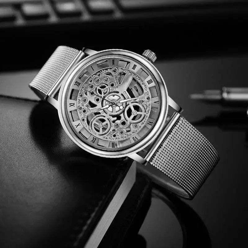 Men's Transparent Cutout Roman Mesh Quartz Watch Doba