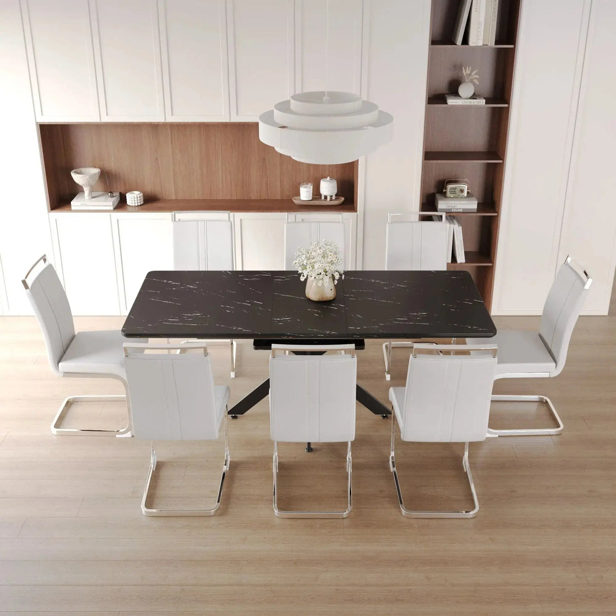62.4" extendable 78.15" dining Table Set for 6-8 Person for Dining Room,C-shaped Tube Soft padded armless dining chair and Very large Dining Room Table Kitchen Table Chair Set with metal Legs Doba