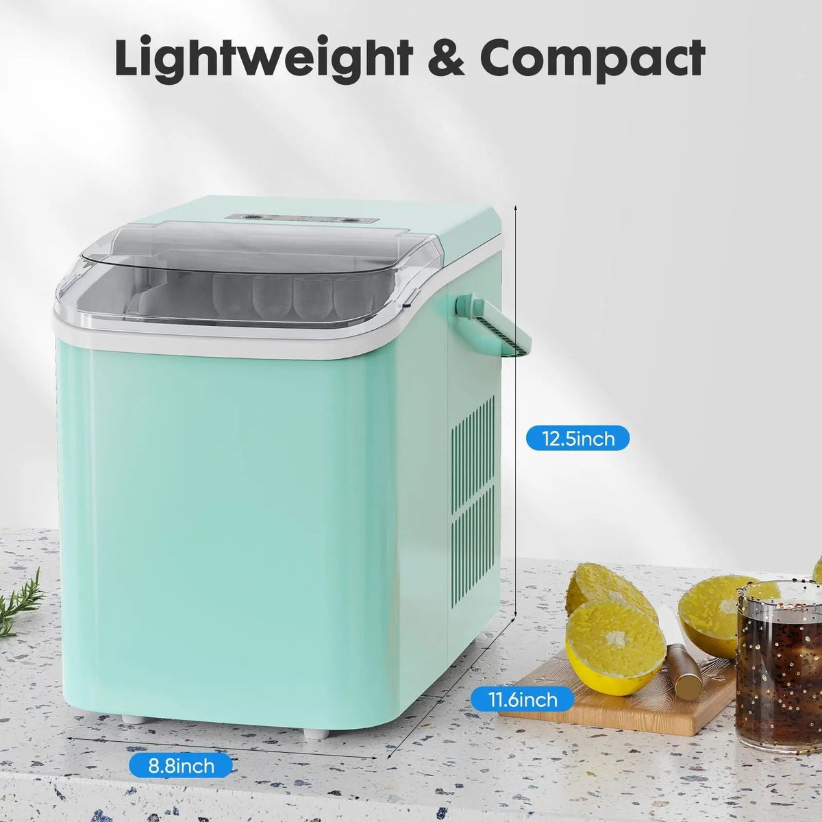 Countertop Ice Maker with Handle, 26lbs/24H Portable Ice Machine, 9 Bullet Ice Cubes Ready in 6 Mins, Self-Cleaning, Quiet Compact Ice Maker for Home, Kitchen, RV, Camping Doba