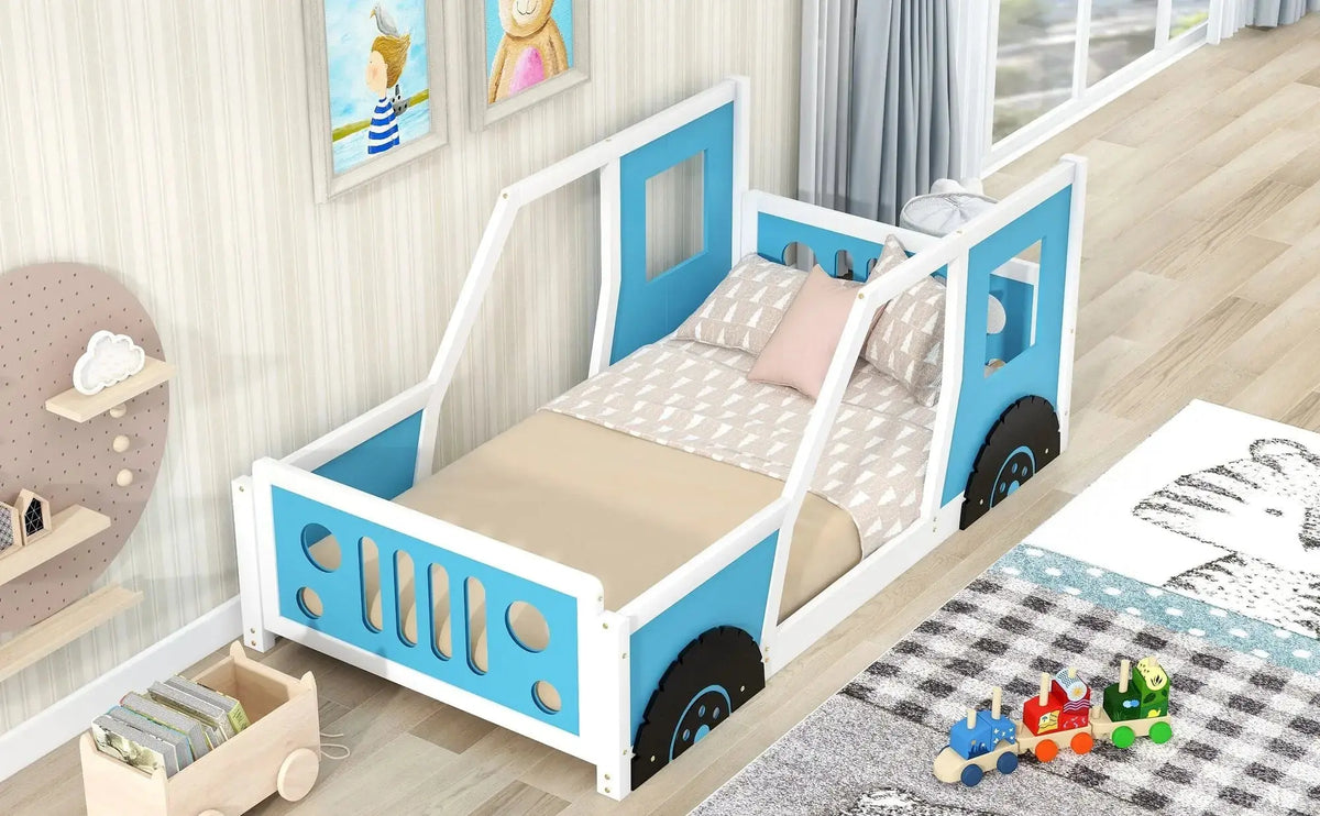 Twin Size Classic Car-Shaped Platform Bed with Wheels Doba