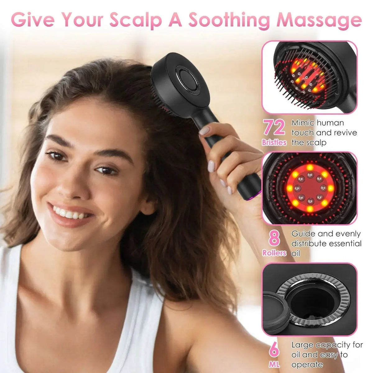 3 In 1 Red Light Scalp Massager Brush Cordless Hair Oil Applicator Massage Comb with 3 Modes Rechargeable IPX7 Waterproof Doba