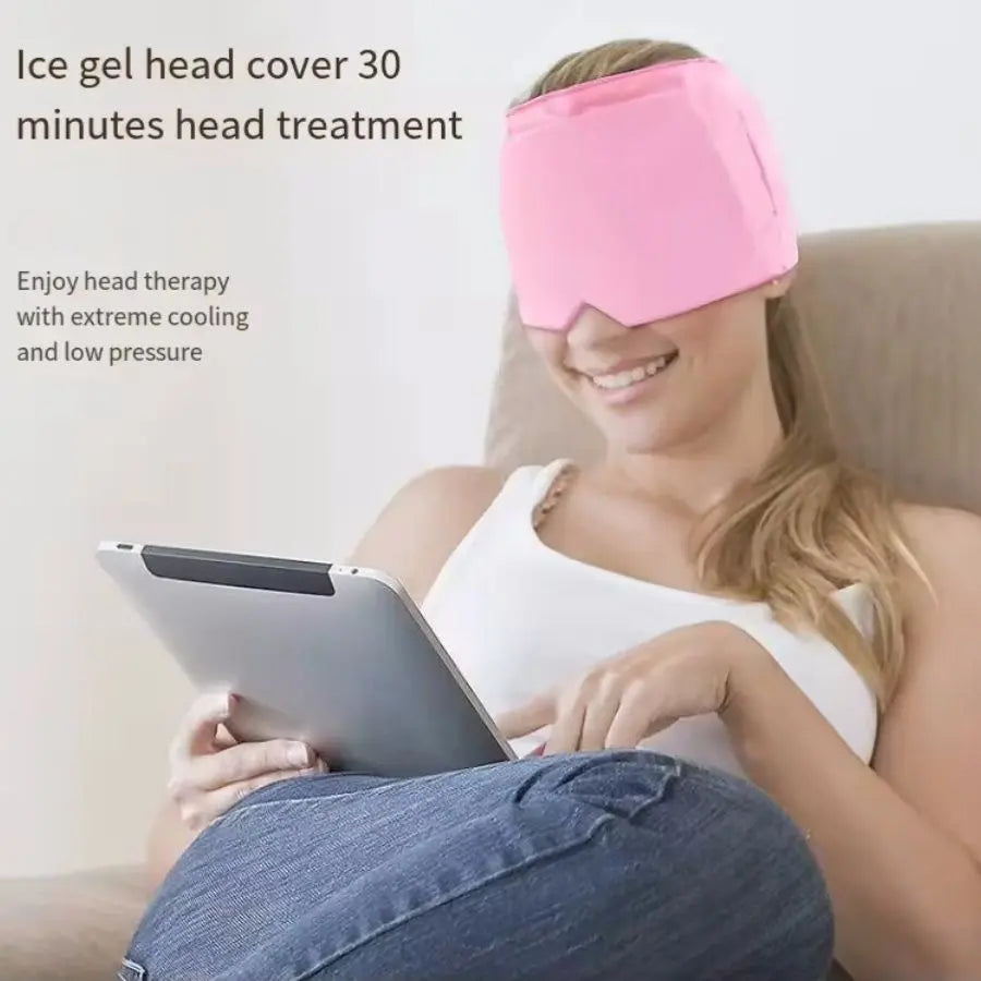 360° Massage Migraine Relief Hat Stress Relief Eye Mask Gel Hot Cold Therapy Headache Pain Relief Cap  Ice Head Wrap for Headache and Puffy Eyes Doba