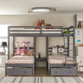 Full over Twin & Twin Bunk Bed,Triple Bunk Bed with Drawers, Gray Doba