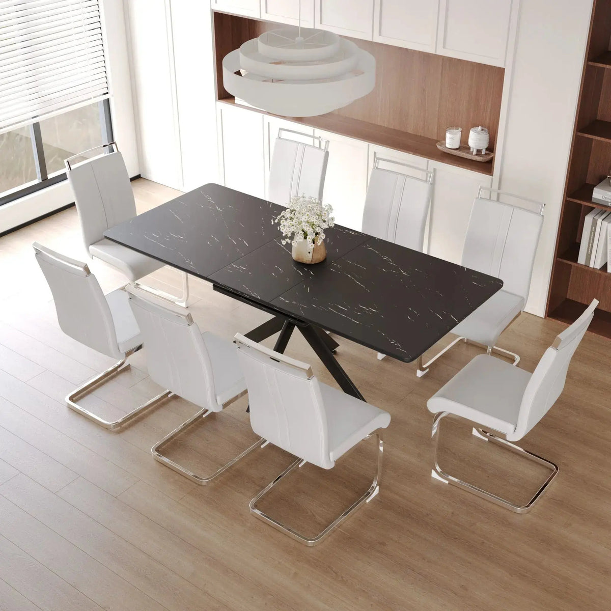 62.4" extendable 78.15" dining Table Set for 6-8 Person for Dining Room,C-shaped Tube Soft padded armless dining chair and Very large Dining Room Table Kitchen Table Chair Set with metal Legs Doba