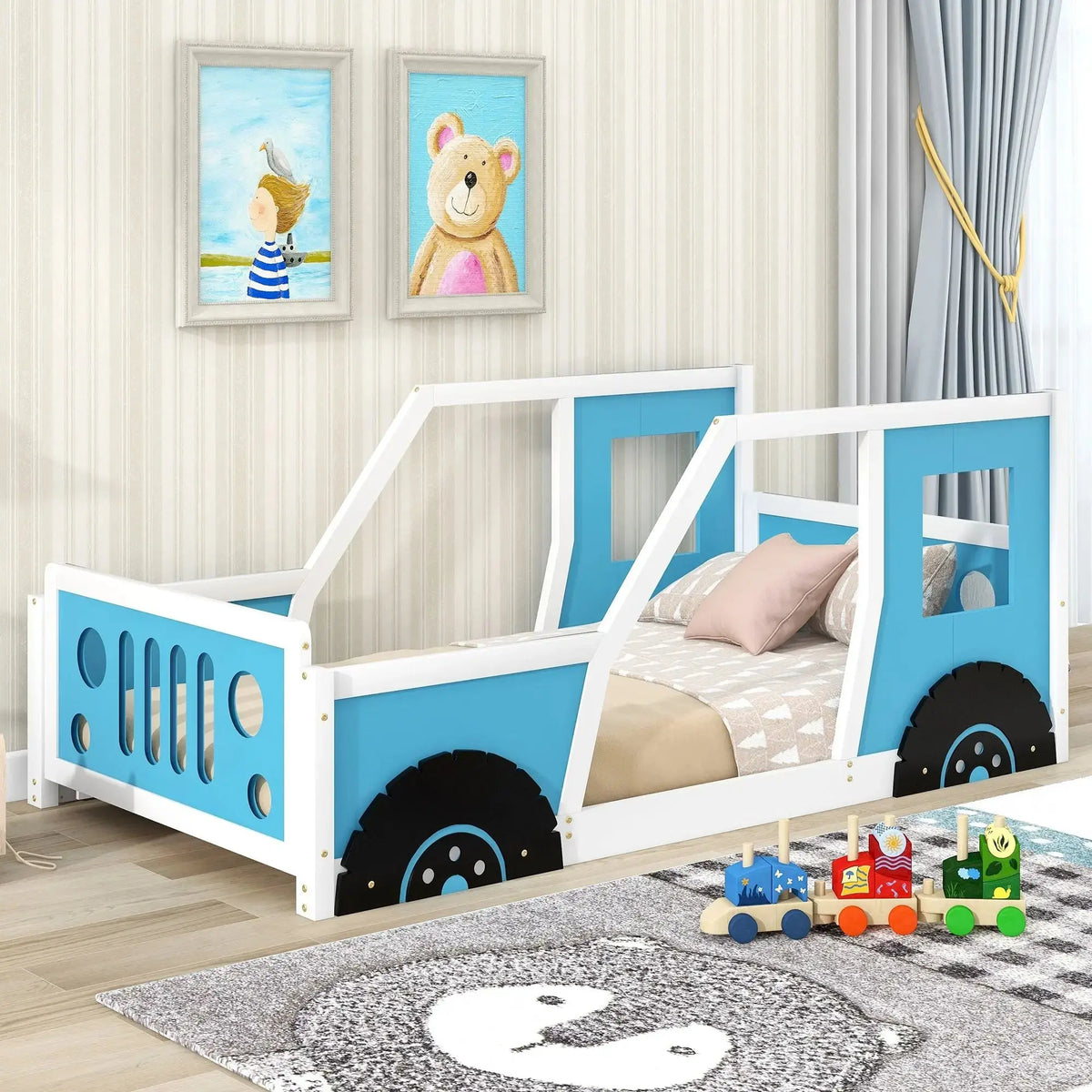Twin Size Classic Car-Shaped Platform Bed with Wheels Doba