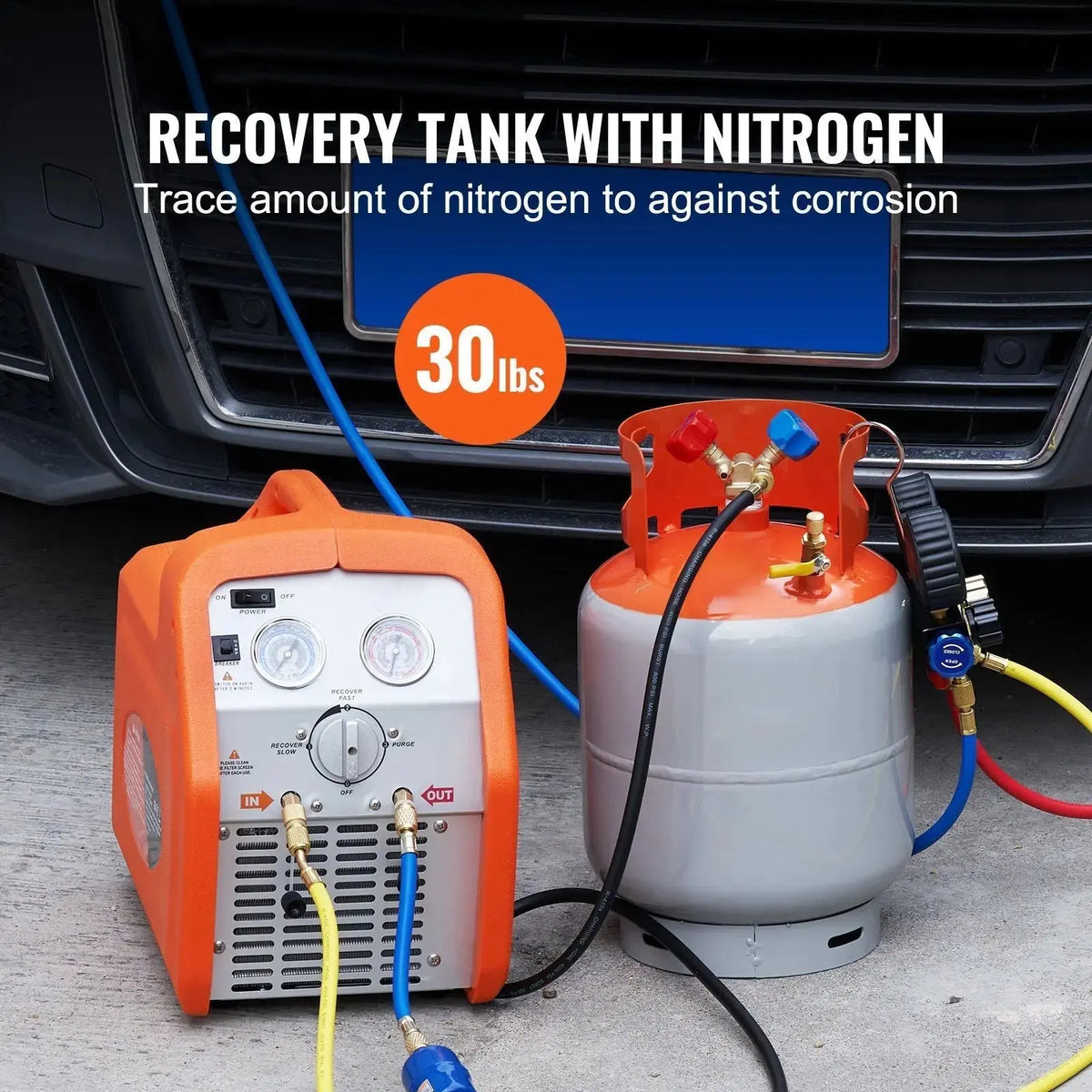 Refrigerant Recovery Tank, 30 LBS Capacity, 400 psi Portable Cylinder Tank with Y-Valve for Liquid/Vapor, High-sealing Recovery Can for R22/R134A/R410A, Orange+Gray Doba