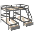 Full over Twin & Twin Bunk Bed,Triple Bunk Bed with Drawers, Gray Doba