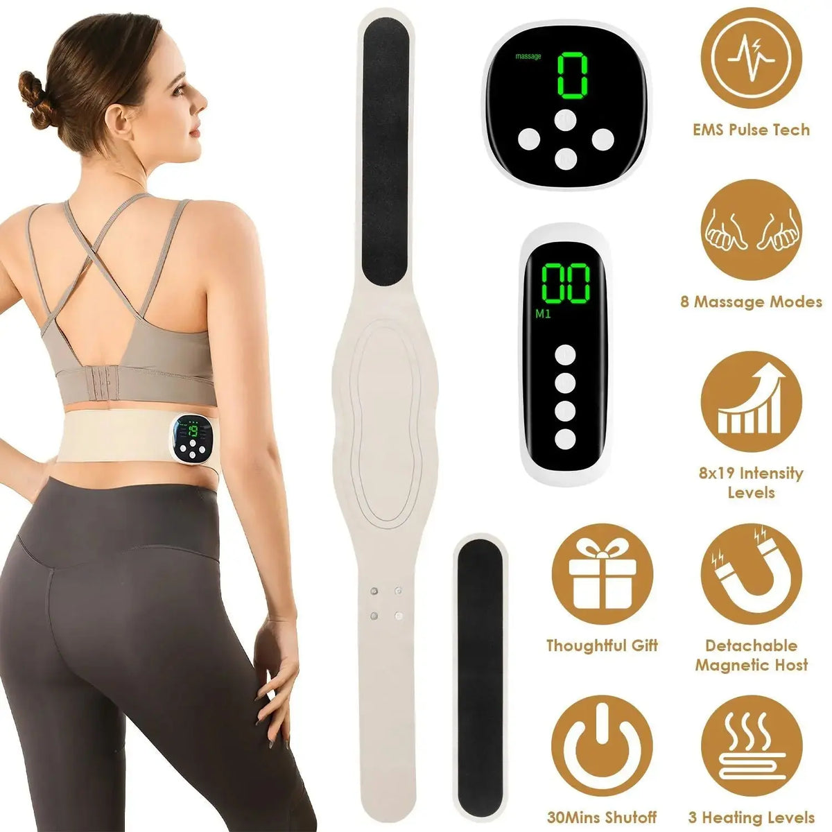 EMS Lower Back Massager Heating Pad Cordless Heating Pad for Back Belly Waist with Remote Magnetic Host 8 Modes 19 Intensity Levels 3 Heating Levels Doba